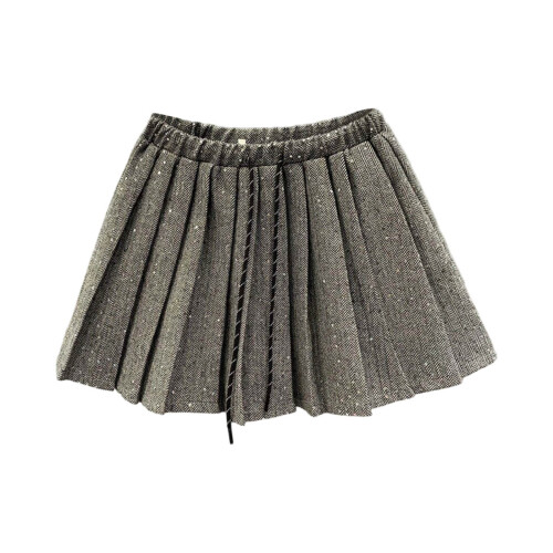 Girls Shimmering Sequin Pleated Skirt Grey