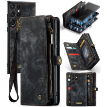 Durable 2-in-1 Magnetic Detachable Wallet Case for compatible with Samsung Galaxy S24 Ultra – PU Leather, Zipper Pocket, Multi Card Slots, Wrist