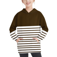 Pigernes hættetrøje med letvægtssweatshirt, farveblokstribet pullover-sweatshirt efterårsmode pigetøj, pigernes brune sweatshirt størrelse 9-10