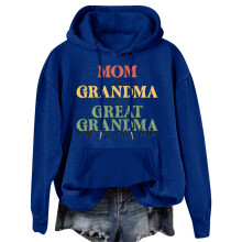 Mor Mormor Oldemor Jeg holder bare ved min stil Dame Langærmet hættetrøje med bogstavprint (Blå, XL)