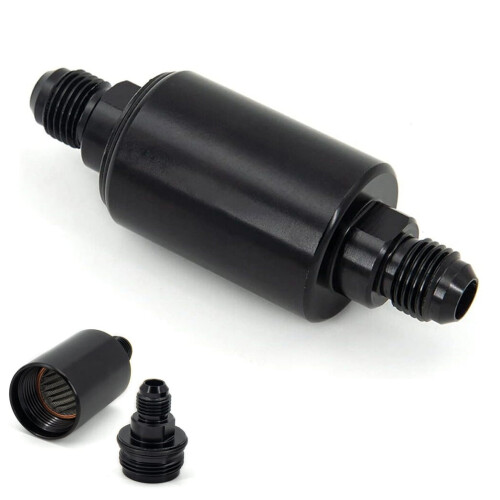 Universal -6AN Inline Fuel Filter High Flow 100 Micron Cleanable AN6 6AN Black