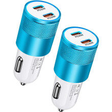 Adaptor încărcător auto USB C, pachet de 2 încărcătoare auto PD3.0 USB tip C 60W pentru iPhone, priză brichetă auto cu porturi duble USB,