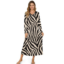 Women's Soft Zebra Print Housecoat – Button-Front, Long Sleeve, Comfortable Loungewear & Sleepshirt, S, Compatible with Home/Bedroom Use