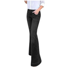 Damejeans for kvinner Trendy jeans Brede denimbukser for kvinner Slanke høy midje Stretch-jeans med benlengde Damejeans for kvinner Svart L