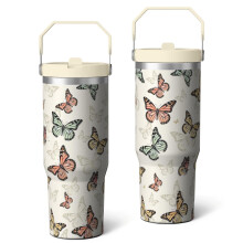 30 Oz Retro Butterfly Tumbler with Lid & Straw – Birthday, Thanksgiving, Halloween, Christmas Gift Cup for Women & Men – Compatible with Standard