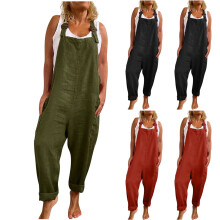 Mouwloze jumpsuit voor dames met verstelbare bandjes, haremmodel, lange romper, broekmodel en overall met zakken.
