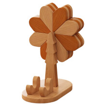 Adorno decorativo de molino de viento de madera bicolor, 4 posavasos para mesa de comedor y platos calientes, arte de escritorio plegable de madera