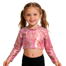 AWZXDE Piger Langærmet Cropped Top Med Skinnende Glitterærmer Til Teenagere Ungdomsmode Og Toppe Til Teenagere Tøj Rød, 3-4 År