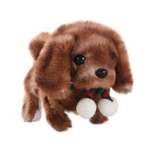 E-076Brown Pett Cachorro de Pelúcia Eletrônico Andante, Simulação de Animal de Pelúcia com Cachecol para Crianças, Animal de Estimação