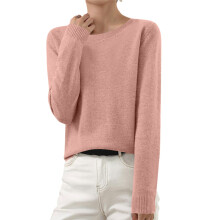 Suéter feminino leve e macio de gola redonda, tamanho pequeno – Blusa de malha lisa para outono/inverno, manga longa, pronta para usar