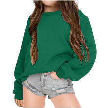 Grøn sweatshirt til piger, afslappet ensfarvet hættetrøje, passer til 5-6 år, efterårsmode