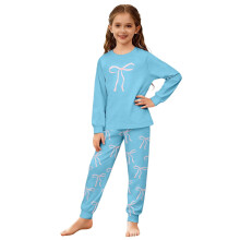 Girls Outfits Set 2 Piece Home Clothes Set Kids Bow Print Long Sleeve Crewneck Top Ankle-Tied Bottoms Ages 3-14 Years Comfy Outfit
