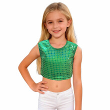 AWZXDE Piger Firkantet Glitterprint Crop Top Ærmeløs Tanktop Til Fest, Ydeevne, Fritidstøj Og Børnetoppe Grøn, 120