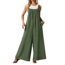 Brede jumpsuits til kvinder med lommer Lange buksedragter i plusstørrelse Ærmeløse overalls