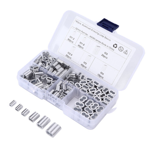 Double Barrel Ferrule, 6 Sizes Universal Crimping Loop Sleeve Kit For Wire Rope For Cable Line End