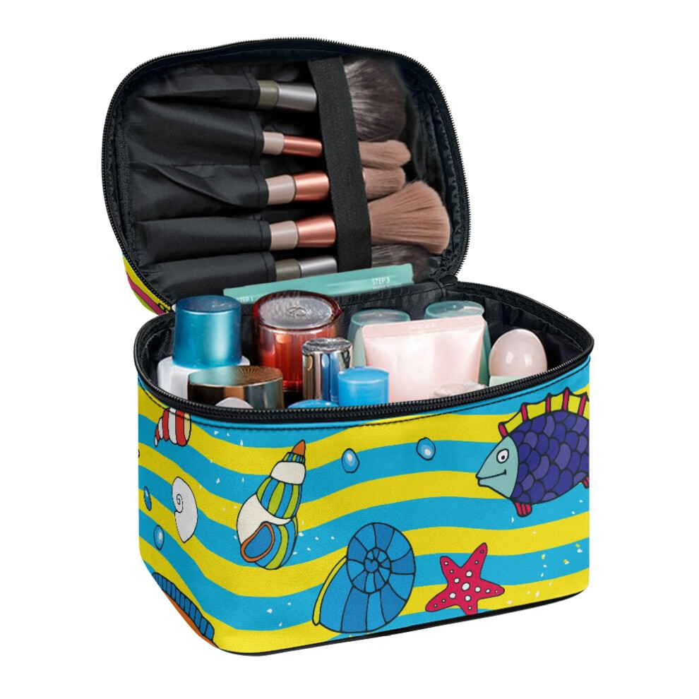 Light 8.86 X 6.5 X 5.9 Inches Makeup Brush Bags Starfish And Conch Pattern Makeup Organizer Bag Storage Pockets Bridesmaid