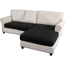 Velvet Sectional Couch Cover L-Shape 3-Seater + Chaise Black