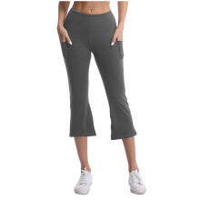 Simua Capri Yoga Broek met wijde pijpen, workoutbroek, sportieve zomerbroek met bootcut model en zakken voor dames