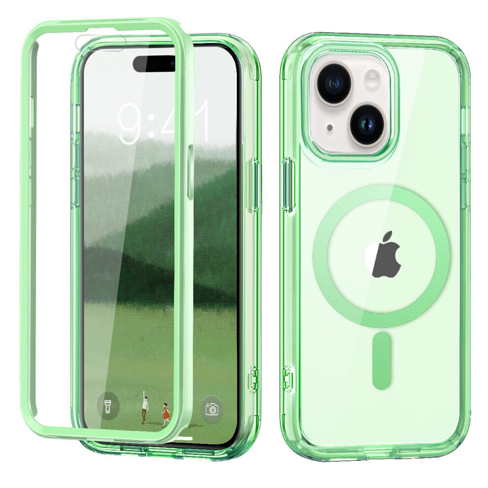 Transparent Iphone 14 Plus Case With Built-In Screen Protector & Magsafe Magnetic Back, Shockproof, Green 9479868481756