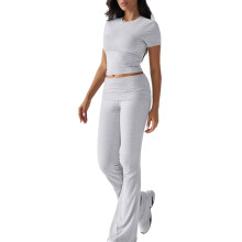 Solid Color Slim Fit Short Sleeve Trousers Suit Gray XS