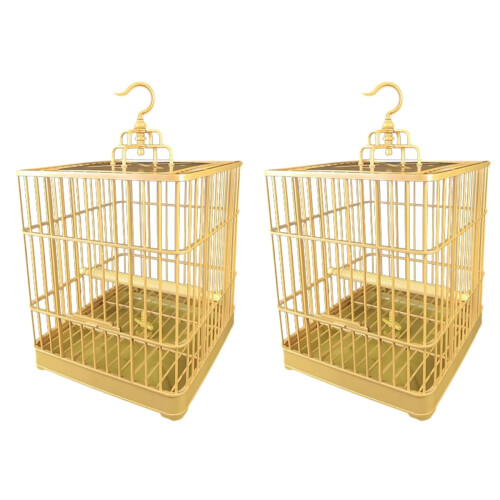 2 Sets Square Parrot Cage Bird with Perch Fabric Protector Feeders for Outdoors Travel