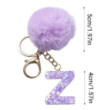 Initial Letter Key Rings Purple Furry 4 Pcs