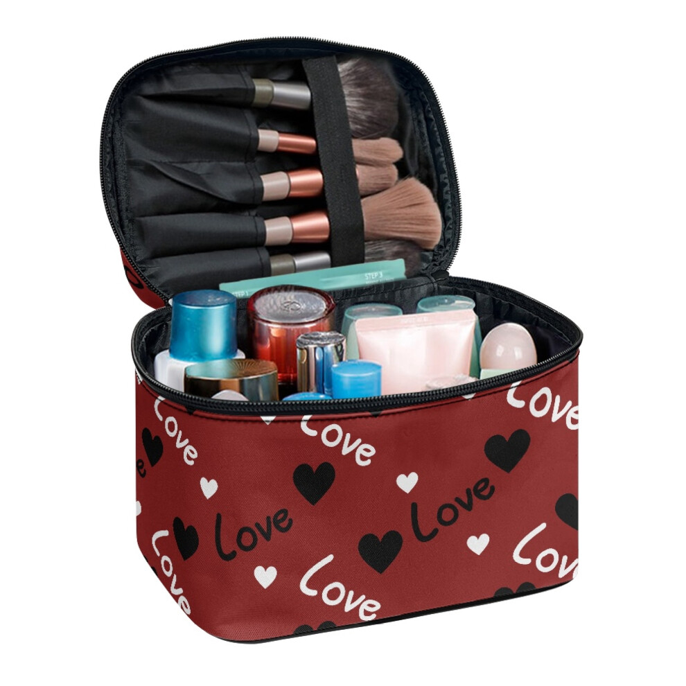 Hearts Portable Makeup Organizer Case Adult Hand-Held Zipper with Large Capacity