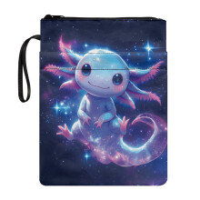 Cosmic Axolotl 1 stk. bogomslagsetui med dekorativt design, vintage bæretaske med lynlås til læsere, genanvendelig