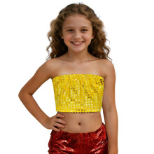 AWZXDE Piger Glitrende Pailletter Wrap Crop Bandeau Top Til Dans Cheerleading Foto Og Børnetoppe Tøj Guld, 13-14 År