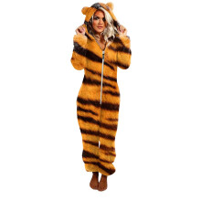 Awdenio Pyjamas til Unisex Voksen Leopard Onesie Hættetrøje Pyjamas Lynlås Langærmet Plys Jumpsuit, Størrelse S-2XL