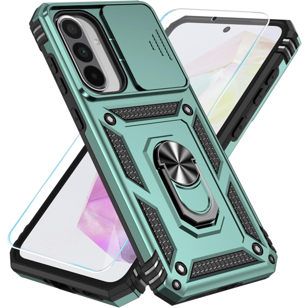 Heavy Duty Dual-Layer Case For Samsung Galaxy A36/A56 5G W/ Hd Screen Protector, Slide Camera Cover & Rotated Ring Kickstand 9365509237038
