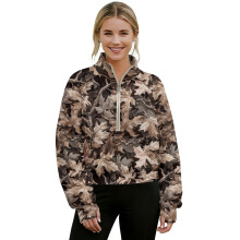 Women's Camo Forest Sweatshirt 1/2 Zip Cropped with