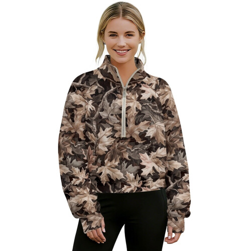 Women's Camo Forest Sweatshirt 1/2 Zip Cropped M
