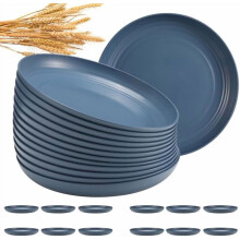 12 Pcs Unbreakable 10" Wheat Straw Plates, Microwave & Dishwasher Safe, BPA-Free, Lightweight, Dark Blue