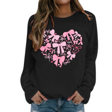 Valentinsdags-sweatshirts til kvinder Søde kærlighedshjerte-skjorter Langærmede pullovertoppe med rund hals Valentinsdagsoutfit
