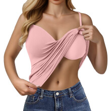 Pink Padded Built-in Bra Tank Top for Women – Shelf Bra Undershirt, Size M