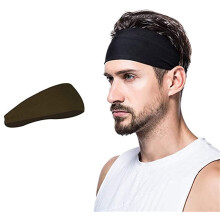 Mens Headband Coffee, Mens Sweatband & Sports Headband for Running, Cycling, Yoga, Basketball - Stretchy Moisture Wicking Unisex Hairband