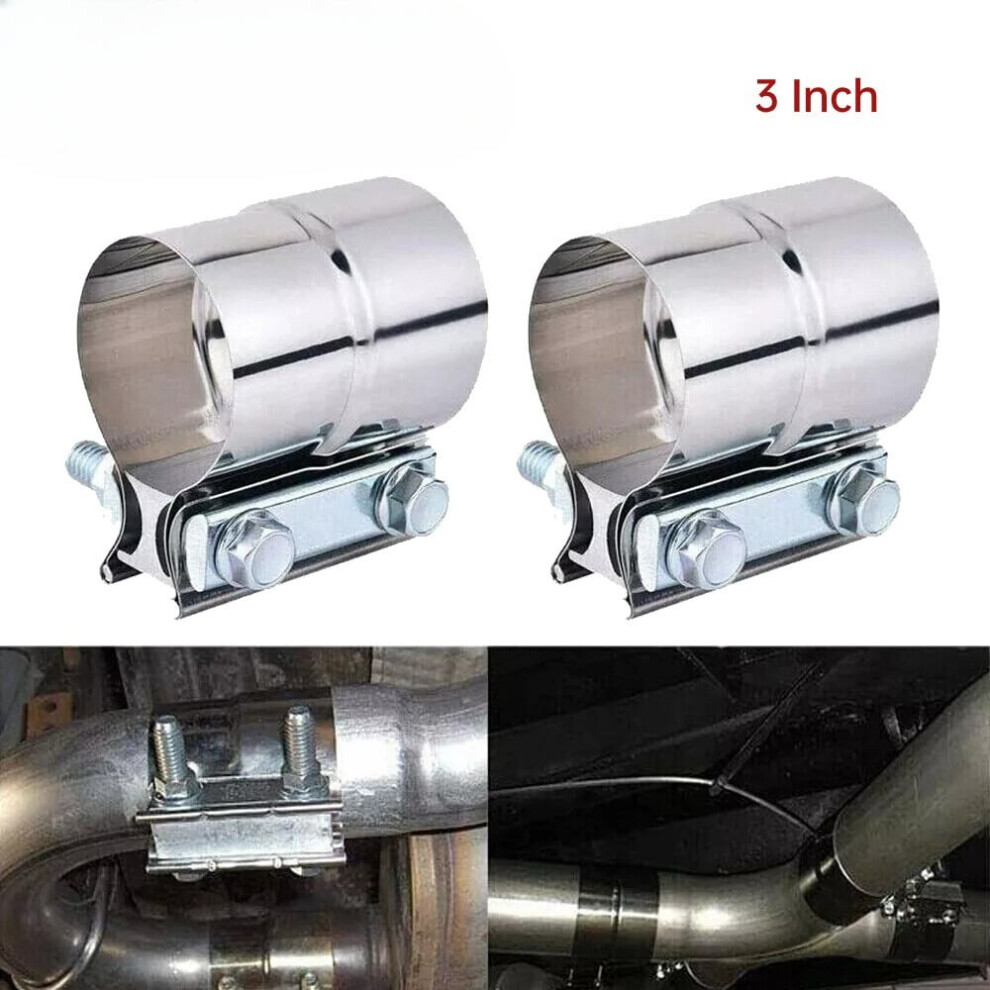 2Pcs 3Inch" Lap Joint Exhaust Band Clamp Muffler Sleeve Coupler Stainless Steel 9365509131770