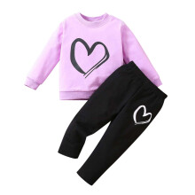 AWZXDE Baby Drengepige Valentinsdag Outfit Sæt Hjerteprint Langærmet Crewneck Sweatshirt Og Joggingbukser Piger Gaver Lilla, 3-4 År