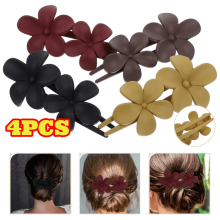 Spinki do włosów Flower Flat dla kobiet, antypoślizgowe, matowe, zestaw 4 sztuk