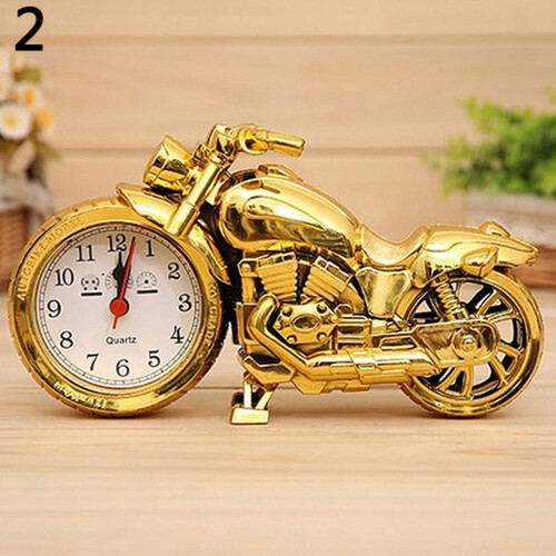 Creative Motorcycle Shape Quartz Clock Alarm Clock Time Keeper Desktop Decor Gold