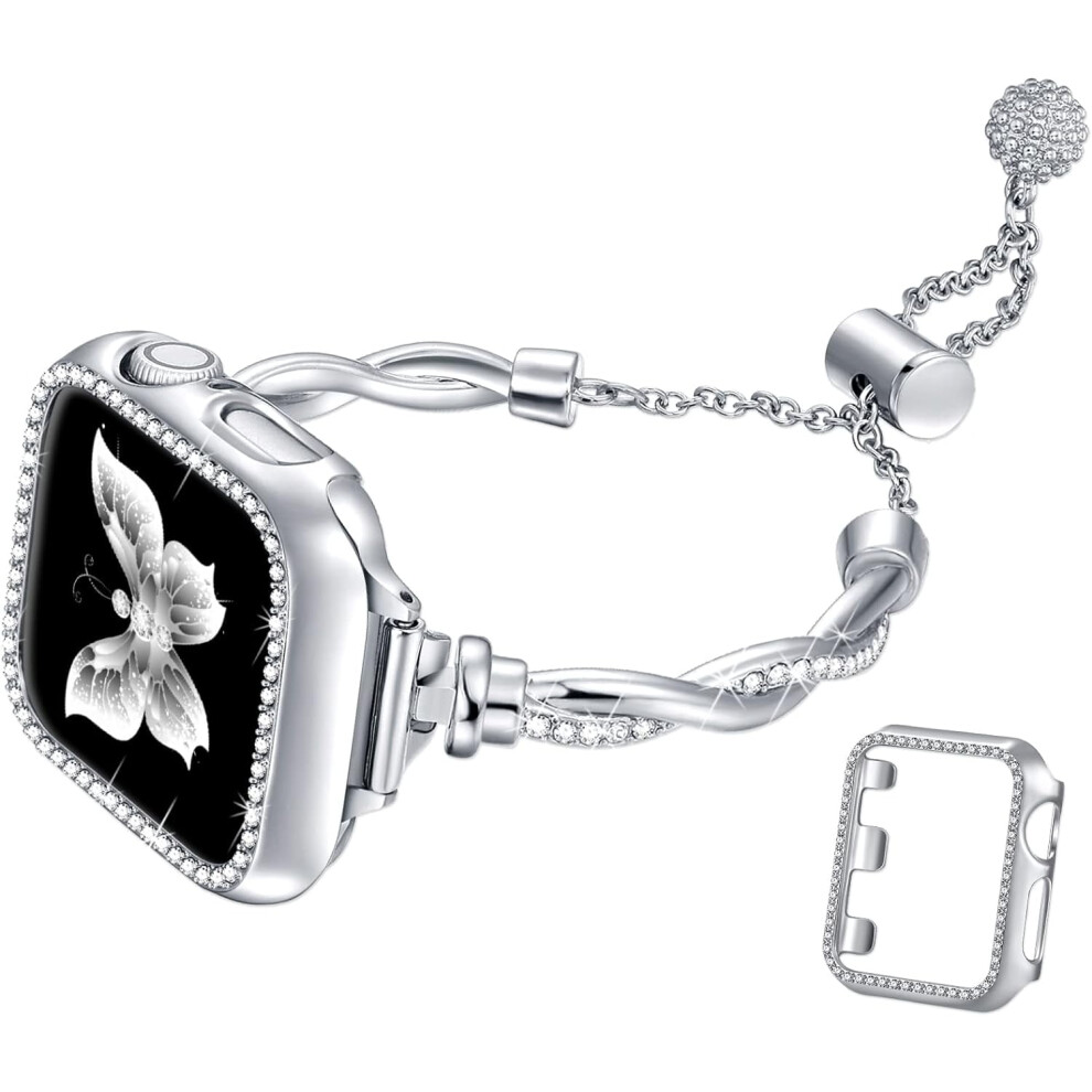 Xihama Bling Band & Case Compatible With Apple Watch 38/40/41/42/44/45Mm Â Slim Rhinestone Metal Bracelet For Iwatch Se & Series 1-9 9479868021792