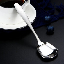 5PCS Fashion Korean style Thick Heavy Weight Stainless Steel Soup Spoons, Table Spoons, Dinner Spoons, Rice Spoons, Flat Square Spoon,(Silver, 2 PCS)