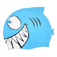 Shark Shaped Swimming Cap Bathing Cap for Children Short and Long Hair Teens Blue