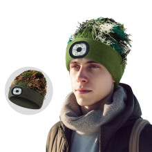 Morttic Camouflage LED Beanie with Light USB Rechargeable Hands Free LED Headlamp Hat Knitted Night Light Beanie Cap Flashlight Hat