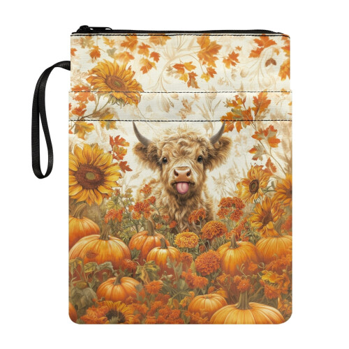 Highland Cattle Pumpkin Book Sleeve Polyester 1 pc