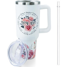 Christian Inspirational Jesus 40oz Tumbler With Handle and Straw - Gift for Women, Mom, Friend, Sister, Coworker - Thank You and Birthday Present