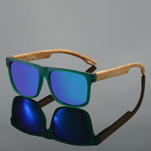 Stylowe zielone okulary kwadratowe z soczewkami z poliwęglanu i zausznikami o strukturze drewna – unisex, outdoor, jazda na rowerze, wspinaczka