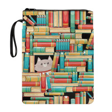 Bolsa organizadora para livros, capa protetora lavável e fácil de transportar, em poliéster com design decorativo e à prova d'água, com estampa