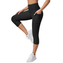 Højtaljede scrunch-leggings til kvinder, mavekontrol og anti-cellulite teksturerede capris med lommer, S-2XL, kompatibel med yoga/træning